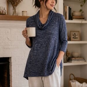 GAP Heathered Blue Cowl Neck Top Size S Stretch Tunic Soft Knit NWT